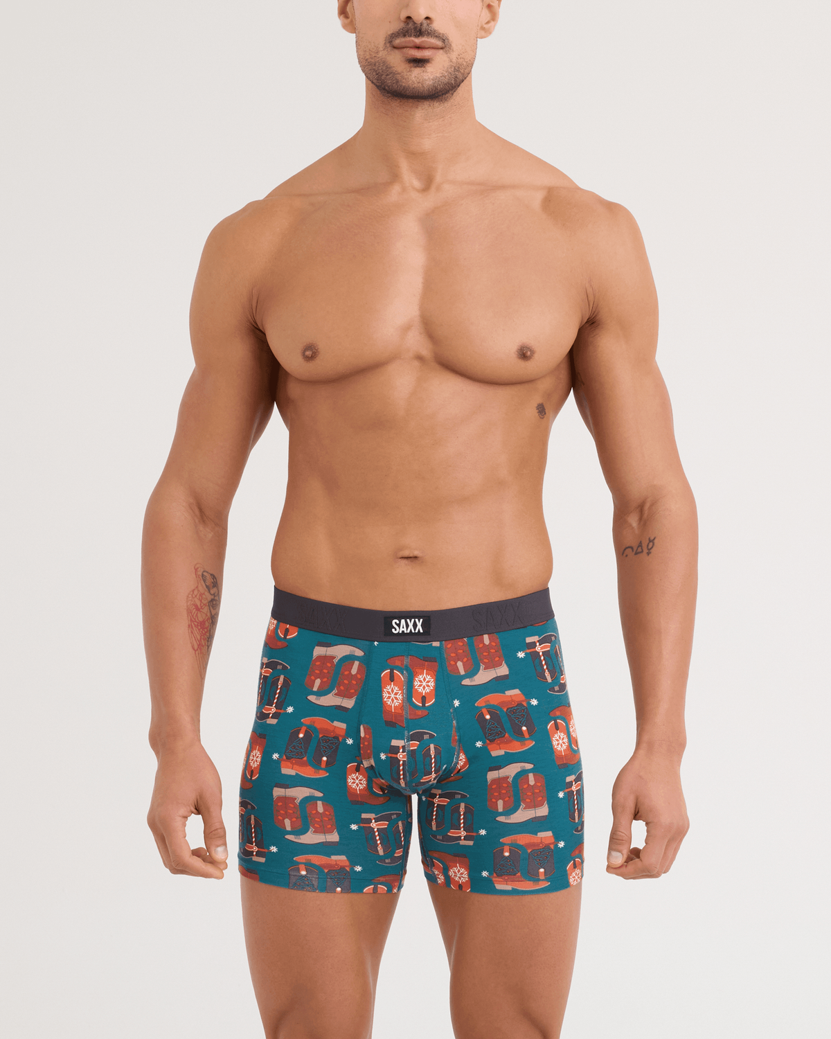 Front - Model wearing Vibe Xtra Soft Comfort Boxer Brief in St. Nicks Kicks-Teal
