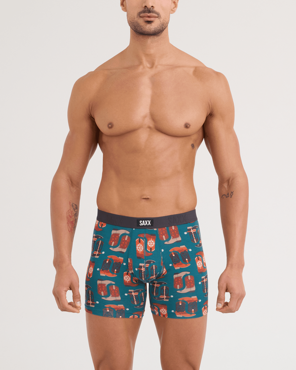 Front - Model wearing Vibe Xtra Soft Comfort Boxer Brief in St. Nicks Kicks-Teal