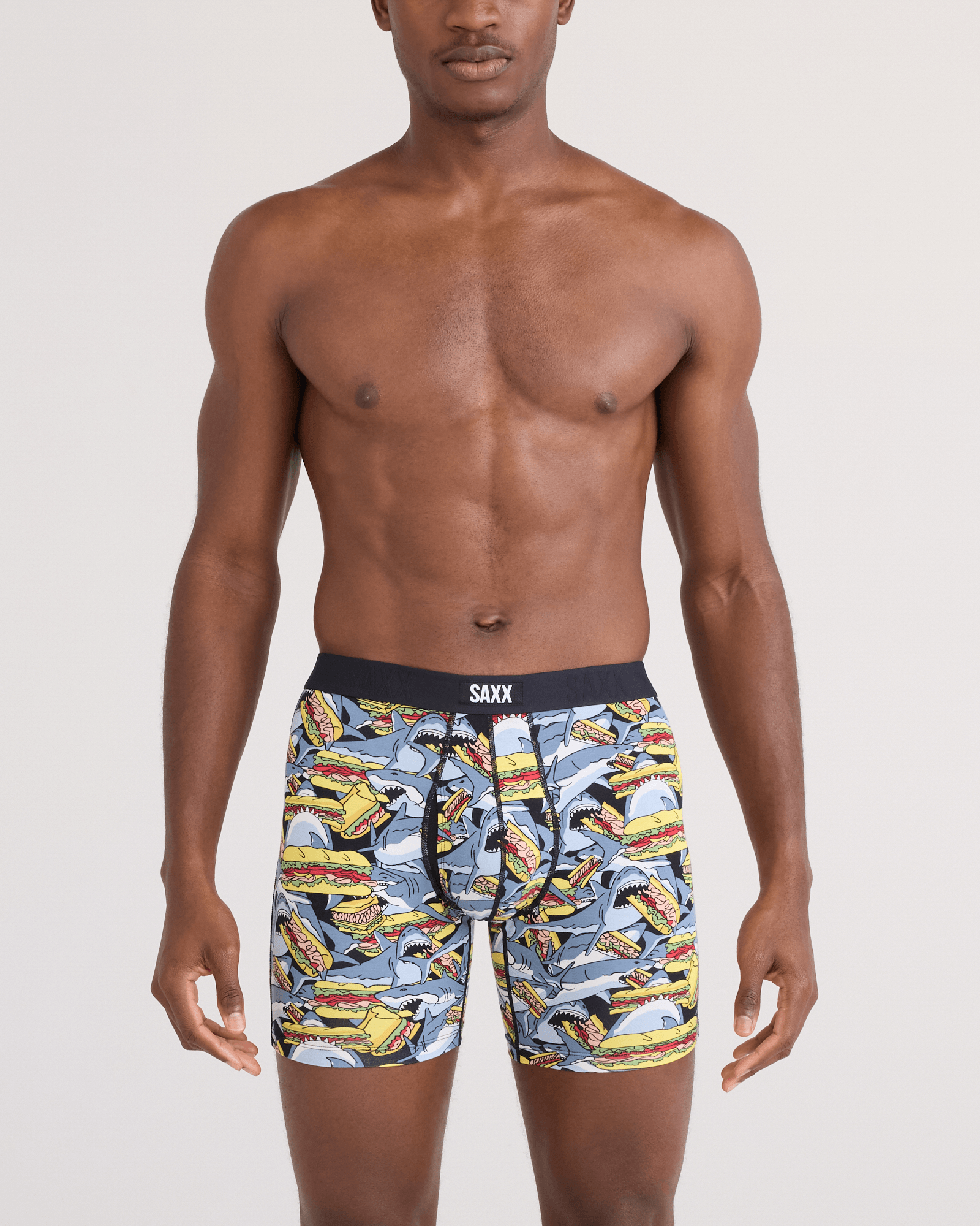 Front - Model wearing  Vibe Xtra Soft Comfort Boxer Brief Fly in Shark Sub-Grey