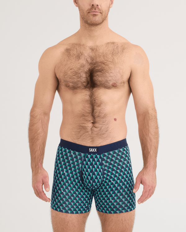 Front - Model wearing Vibe Xtra Soft Comfort Boxer Brief in Tree Farm-Ivy Green