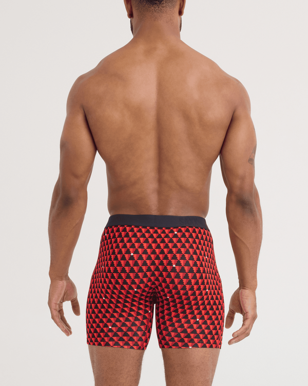 Back - Model wearing Vibe Xtra Soft Comfort Boxer Brief 3 Pack in Tree Farm/Mini Stripe/Black