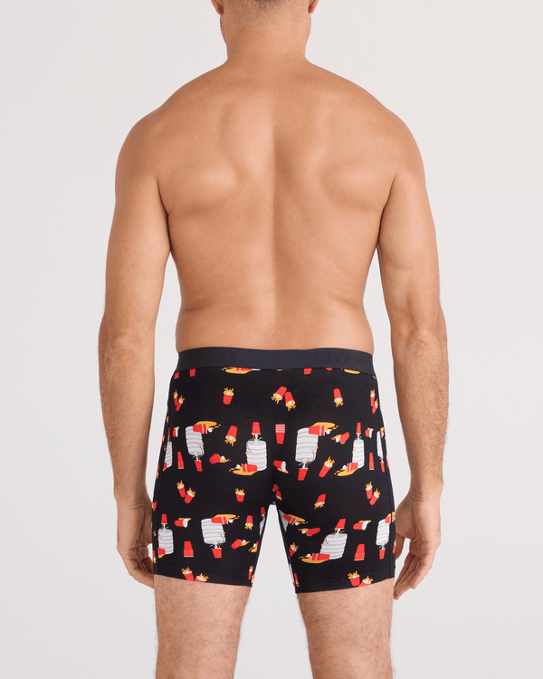 Back - Model wearing  Vibe Xtra Soft Comfort Boxer Brief Fly in Tapped Out-Black