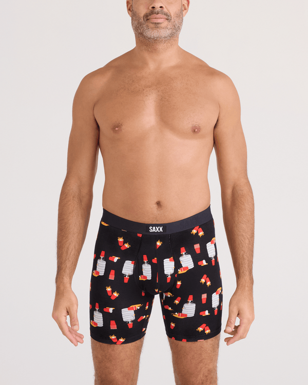 Front - Model wearing  Vibe Xtra Soft Comfort Boxer Brief Fly in Tapped Out-Black