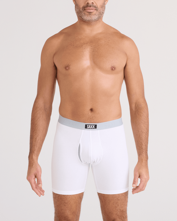 Front - Model wearing  Vibe Xtra Soft Comfort Boxer Brief Fly in White